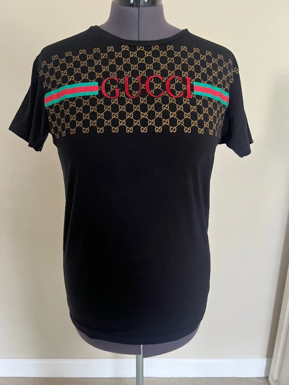 GUCCI Mens T-Shirt Size L Logo Black Check Photos!
